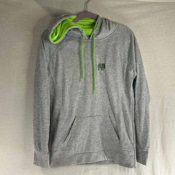Ivory Ella womens Large pull over hooded sweatsirt gray Green Hoodie Elephant - Picture 1 of 7